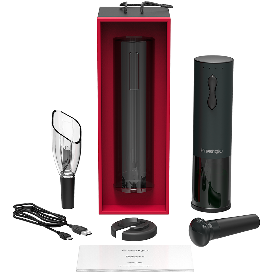 Bolsena, Electric wine opener with Prestigio Logo, aerator , vacuum preserver, Black color - Slika 9