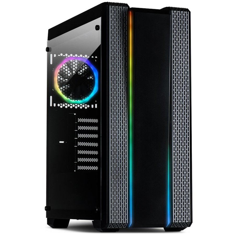 Chassis INTER-TECH S-3901 IMPLUSE Gaming Midi Tower, ATX, 2xUSB3.0, 2xUSB2.0, audio, PSU optional, Tempered glass side panel, 2xRGB LED strips in the front, RGB control board, 120mm RGB fan, Dust filters, Black