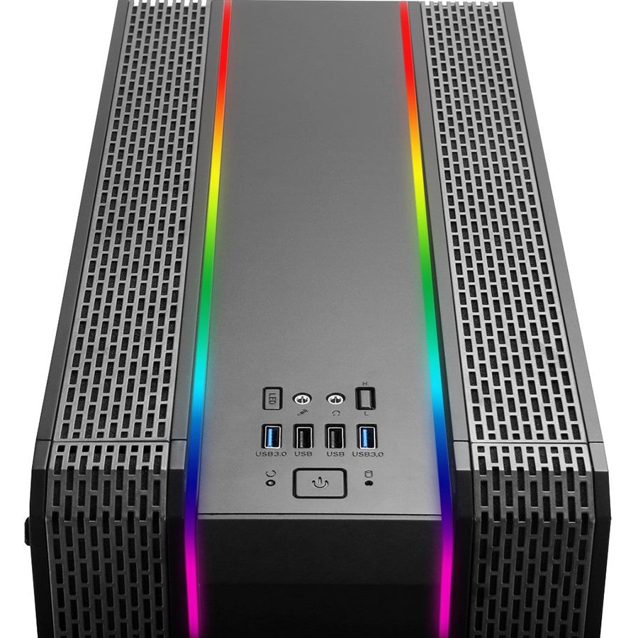 Chassis INTER-TECH S-3901 IMPLUSE Gaming Midi Tower, ATX, 2xUSB3.0, 2xUSB2.0, audio, PSU optional, Tempered glass side panel, 2xRGB LED strips in the front, RGB control board, 120mm RGB fan, Dust filters, Black - Slika 3