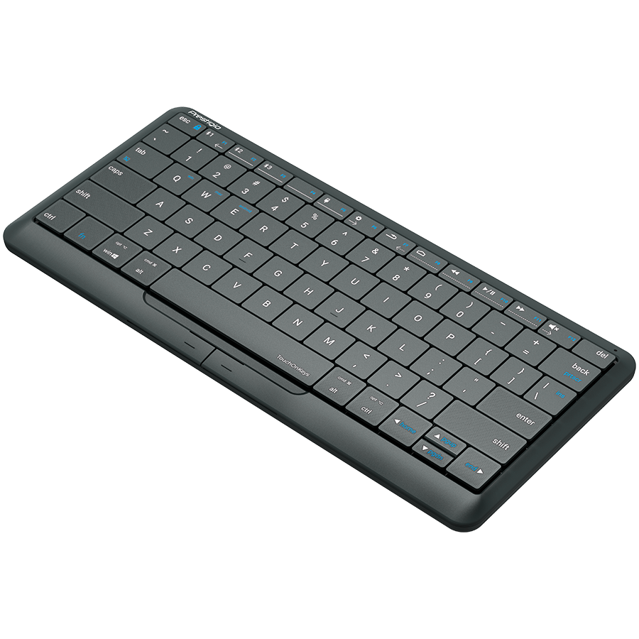 Prestigio Click&Touch 2, wireless multimedia smart keyboard with touchpad embedded into keys, auto-switch between keyboard and touchpad modes, touch multimedia sliders, left and right physical "mouse" buttons, connects up to 5 devices via Bluetooth and Type-C, Clevetura App. KB layout: ENG, color: space grey - Slika 4