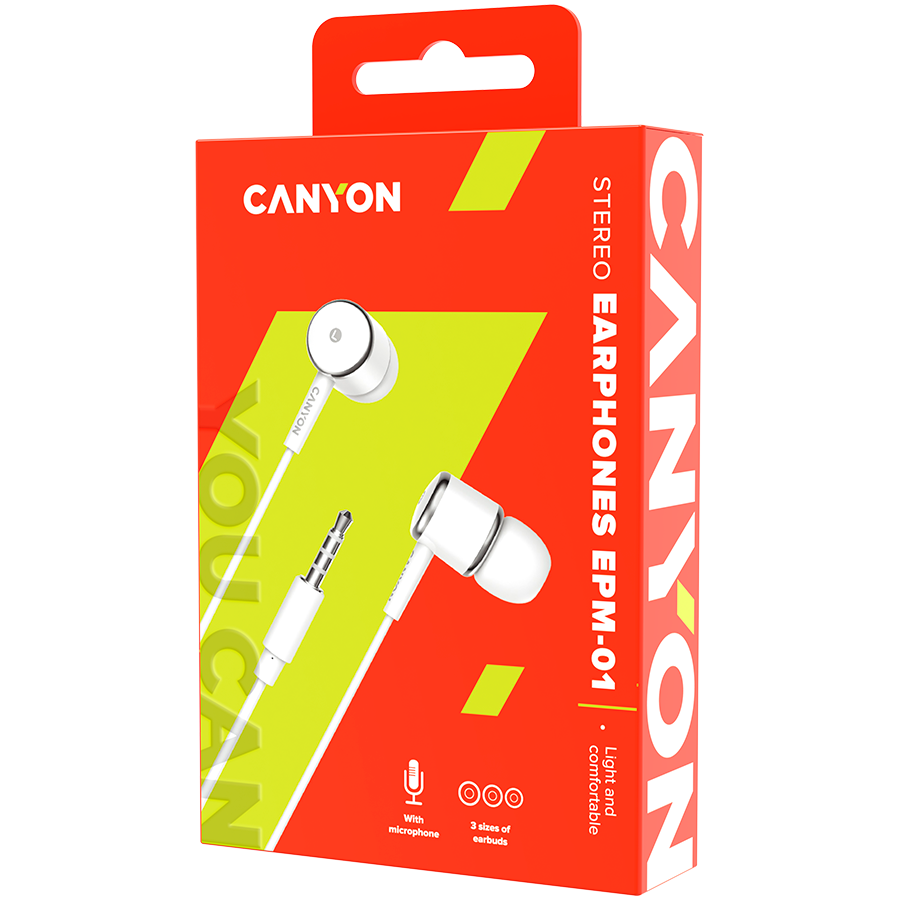 CANYON Stereo earphones with microphone, White - Slika 3