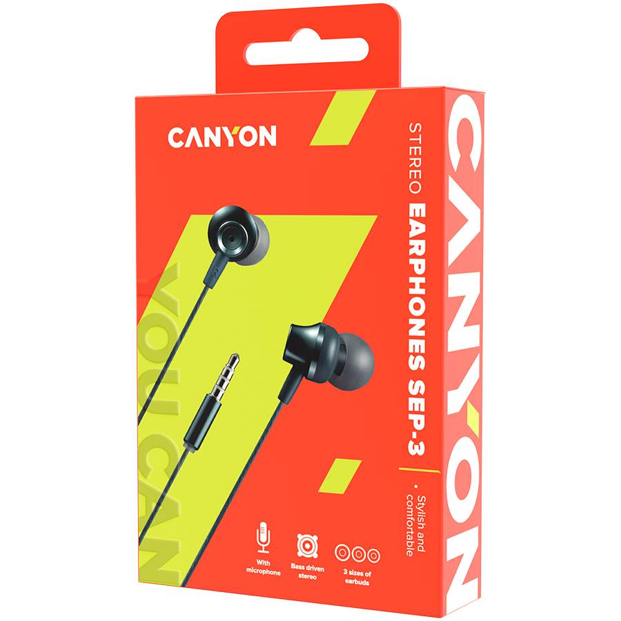 CANYON Stereo earphones with microphone, metallic shell, 1.2M, dark gray - Slika 3