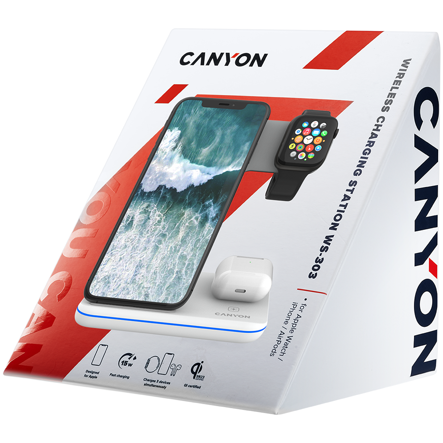 CANYON wireless charger WS-303 15W 3in1 White - Slika 7