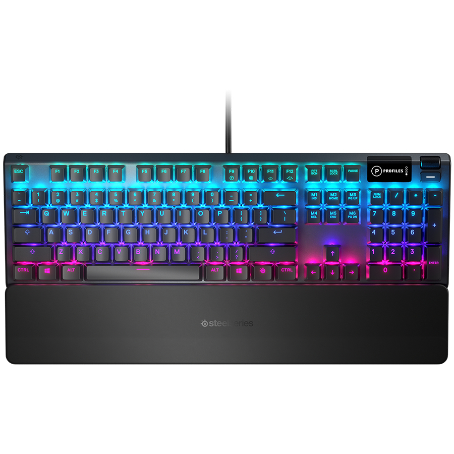 SteelSeries I Apex 5 US I Gaming keyboard I Hybrid Mechanical / Hybrid blue switches / OLED Smart Display / Aluminum alloy build / Premium magnetic wrist rest / RGB / US Layout I Black