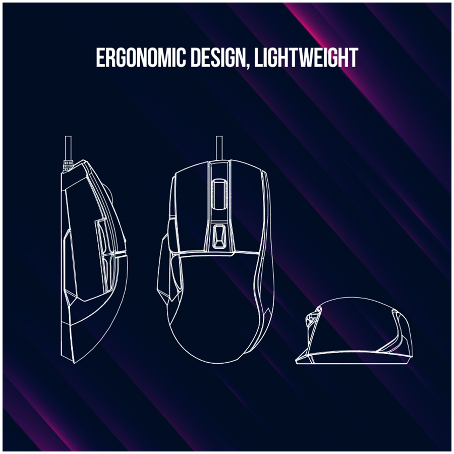 LORGAR gaming mice, Optical Gaming Mouse with 6 programmable buttons, Pixart ATG4090 sensor, DPI can be up to 8000, 30 million times key life, 1.8m PVC USB cable, Matt UV coating and RGB lights with 4 LED flowing mode, size:124.90*71.65*41.36mm, 115g - Slika 8
