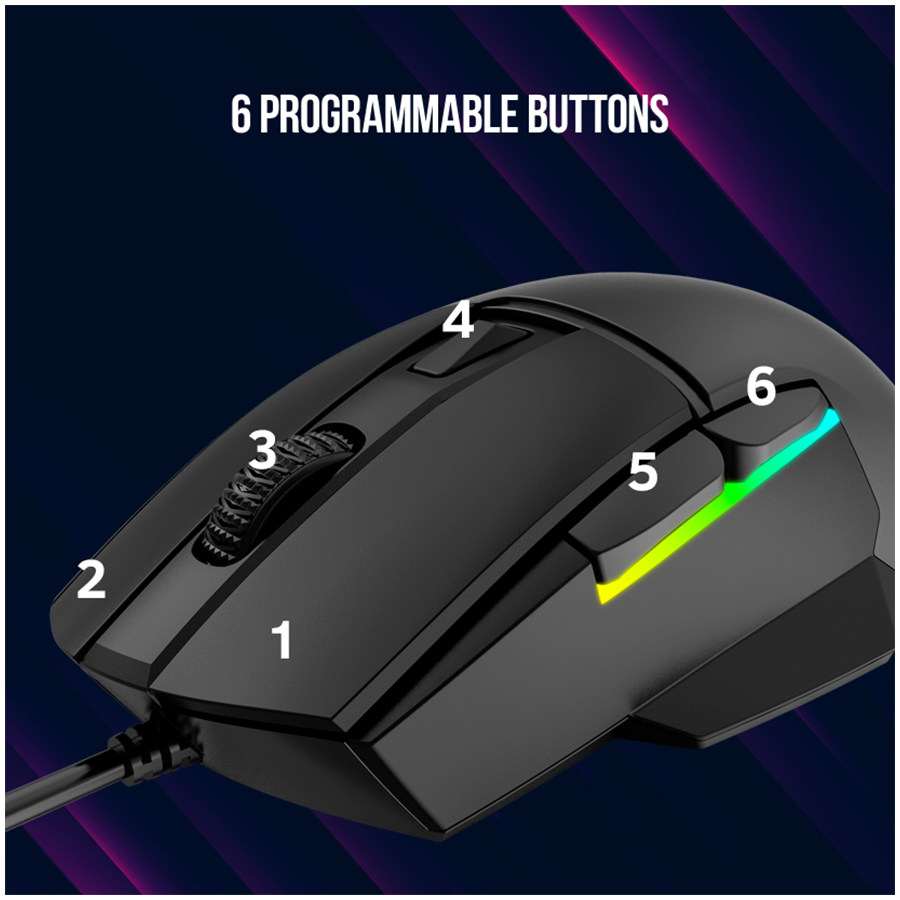 LORGAR gaming mice, Optical Gaming Mouse with 6 programmable buttons, Pixart ATG4090 sensor, DPI can be up to 8000, 30 million times key life, 1.8m PVC USB cable, Matt UV coating and RGB lights with 4 LED flowing mode, size:124.90*71.65*41.36mm, 115g - Slika 9
