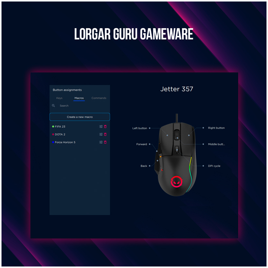 LORGAR gaming mice, Optical Gaming Mouse with 6 programmable buttons, Pixart ATG4090 sensor, DPI can be up to 8000, 30 million times key life, 1.8m PVC USB cable, Matt UV coating and RGB lights with 4 LED flowing mode, size:124.90*71.65*41.36mm, 115g - Slika 13