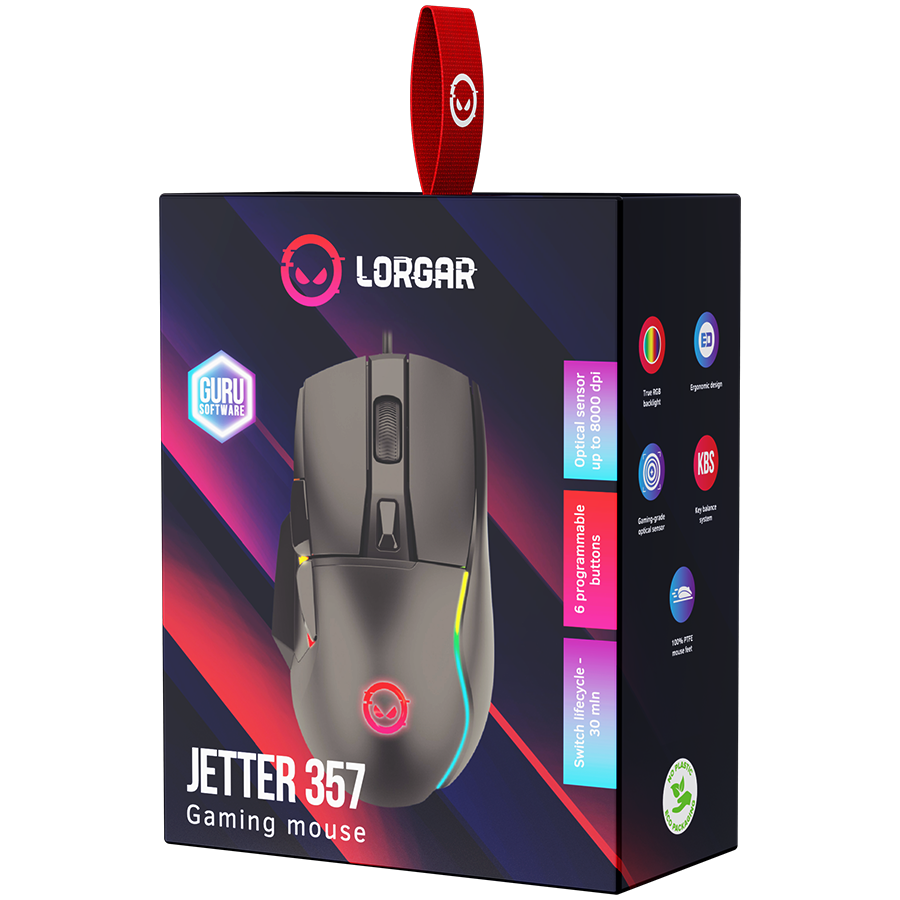 LORGAR gaming mice, Optical Gaming Mouse with 6 programmable buttons, Pixart ATG4090 sensor, DPI can be up to 8000, 30 million times key life, 1.8m PVC USB cable, Matt UV coating and RGB lights with 4 LED flowing mode, size:124.90*71.65*41.36mm, 115g - Slika 6