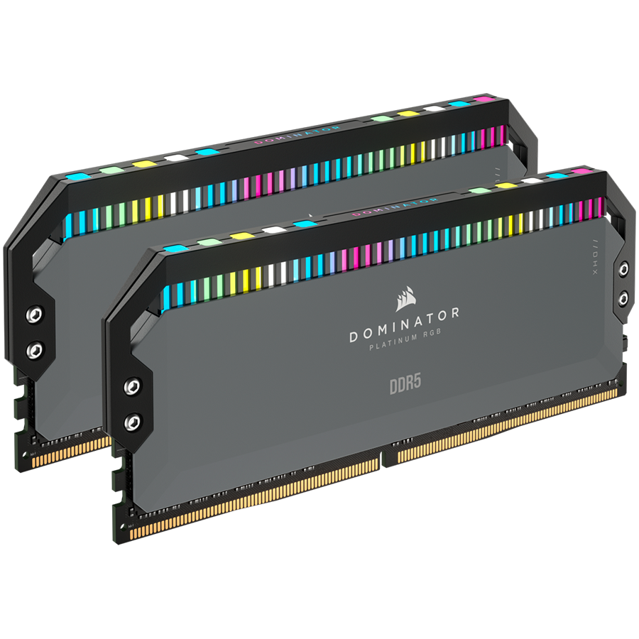 Corsair DDR5, 6000MT/s 64GB 2x32GB DIMM, Unbuffered, 40-40-40-77, Std PMIC, AMD EXPO, DOMINATOR PLATINUM RGB DDR5 Cool Grey Heatspreader, RGB LED, 1.35V