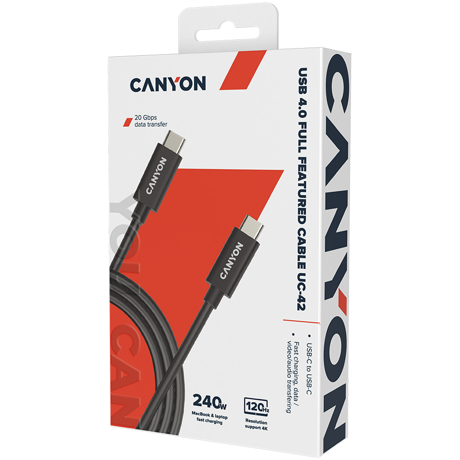CANYON cable UC-42 USB-C to USB-C 240W 20Gbps 4k 2m Black - Slika 2