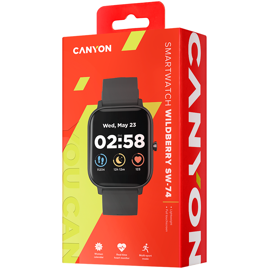 CANYON Wildberry SW-74, Smart watch, 1.3inches TFT full touch screen, Zinic+plastic body, IP67 waterproof, multi-sport mode, compatibility with iOS and android, black body with black silicon belt, Host: 43*37*9mm, Strap: 230x20mm, 45g - Slika 9