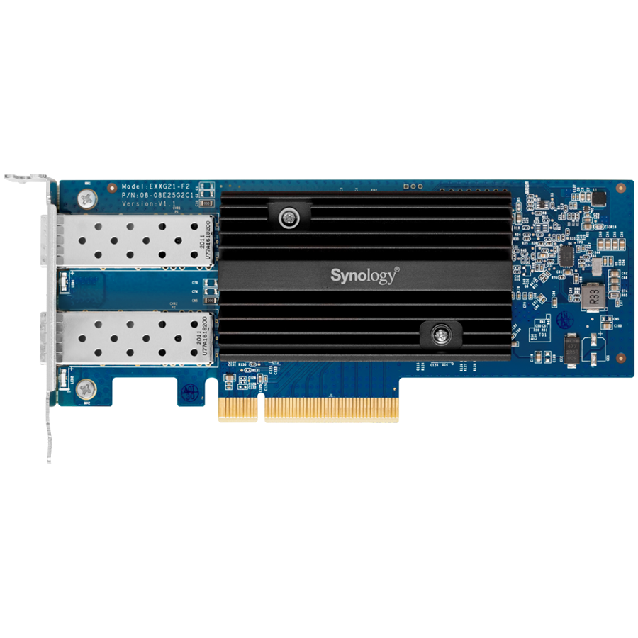 Synology E10G21-F2 dual-port 10GbE SFP+ add-in card, Optical SR, Optical LR, and DAC support, 5yr warranty;