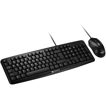CANYON USB standard KB, water resistant AD layout bundle with optical 3D wired mice 1000DPI black