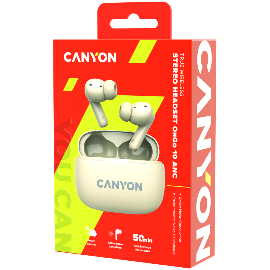 CANYON headset OnGo TWS-10 ANC+ENC Beige - Slika 8