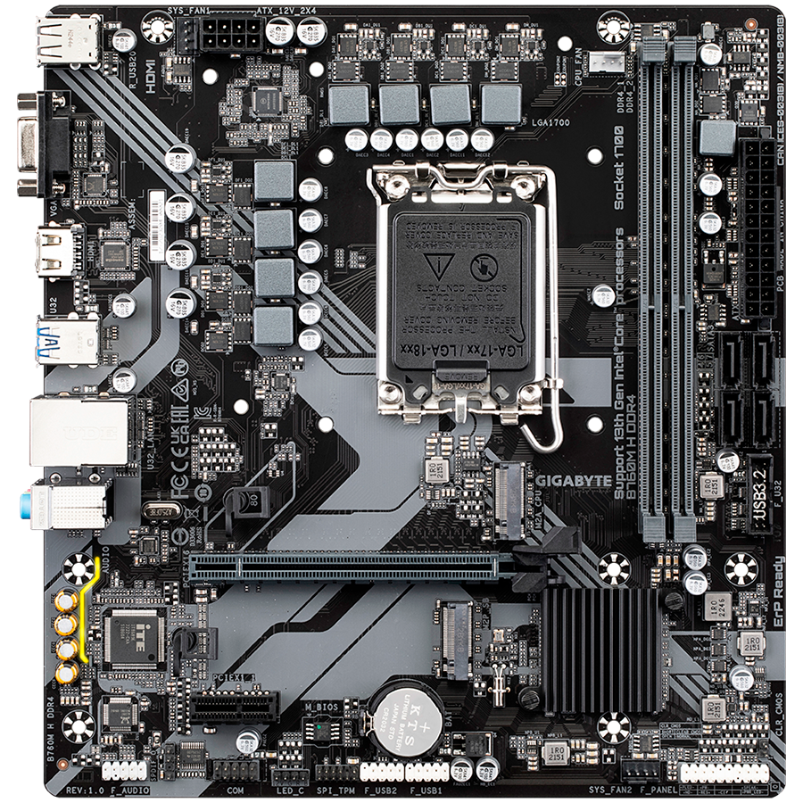 GIGABYTE Mainboard Desktop B760M H DDR4 (LGA1700, 2xDDR4, 1xDSub, 1xHDMI, GLAN, 1x PCI Express x16 PCIe 4.0, 1x PCI Express x1 PCIe 3.0, 2xM.2, 4 x SATAIII, 6x USB3.2 Gen1, 6x USB2.0/1.1) mATX - Slika 2
