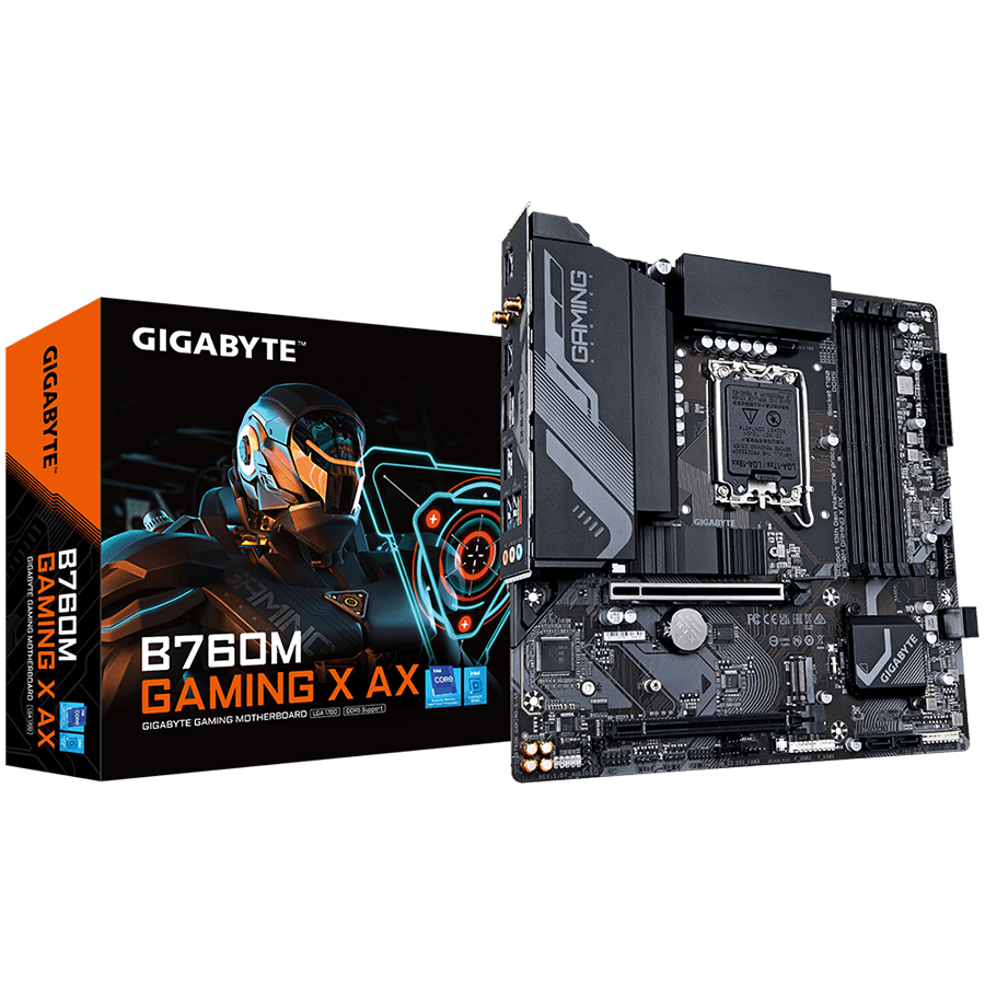 GIGABYTE Mainboard Desktop B760M GAMING X AX (S1700, 4xDDR5, 1xHDMI, 1xDP, 2.5GbE LAN, Wi-Fi 6E 802.11ax, mATX, Retail)
