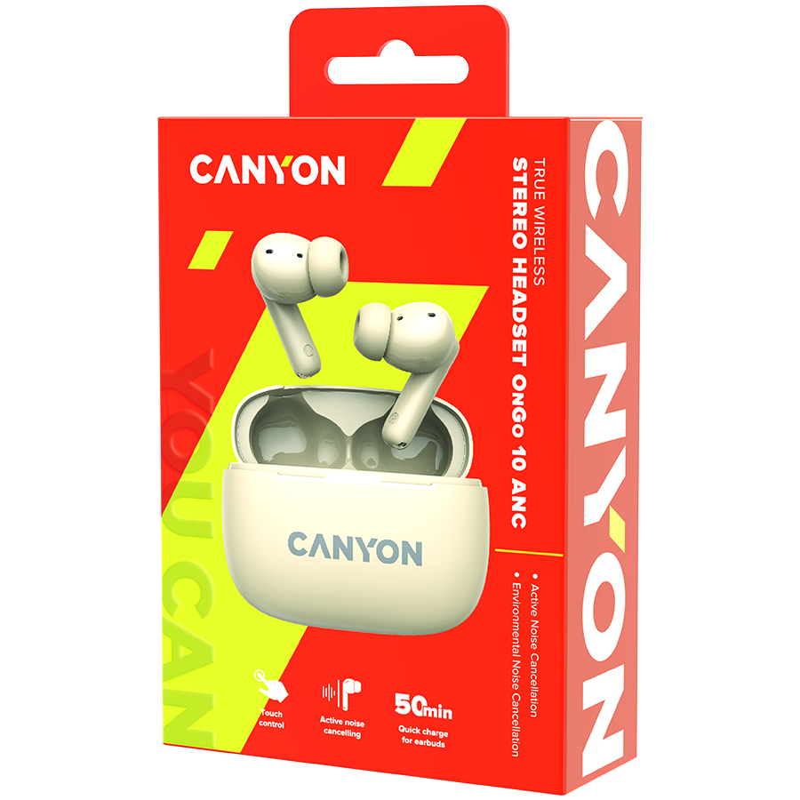 CANYON headset OnGo TWS-10 ANC+ENC Beige - Slika 9