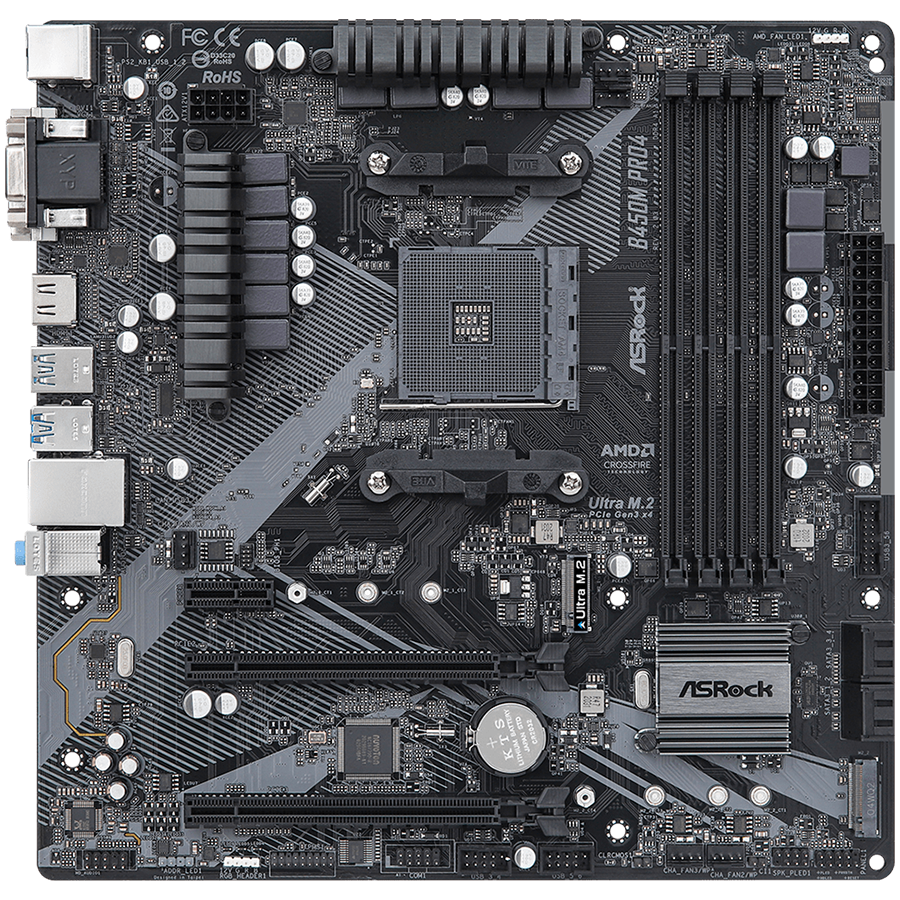 ASROCK Main Board Desktop B450M PRO4 (AM4, 4xDDR4, 1x PCIe 3.0 x16, 1x PCIe 2.0 x16, 1x PCIe 2.0 x1, 4x SATA III, RAID 0,1,10, 1x Ultra M.2 PCIe Gen3 x4, 1x M.2 SATA3, 1x COM Port header, 8x USB 3.0, GLAN, VGA, HDMI, DVI) mATX, Retail - Slika 2