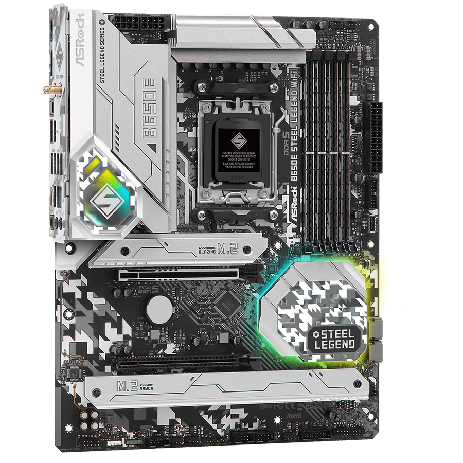 ASROCK MB Desktop B650E Steel Legend, AM5, 4x DDR5, 1x PCIe 5.0 x16, 1x PCIe 3.0 x16, 1x Blazing M.2(PCIe Gen5x4), 2x Hyper M.2(PCIe Gen4x4), 2x SATA3 6.0 Gb/s, 7.1 CH HD Audio, 1x HDMI, 1x DisplayPort, 2.5G LAN, 802.11ax Wi-Fi 6E + Bluetooth - Slika 2