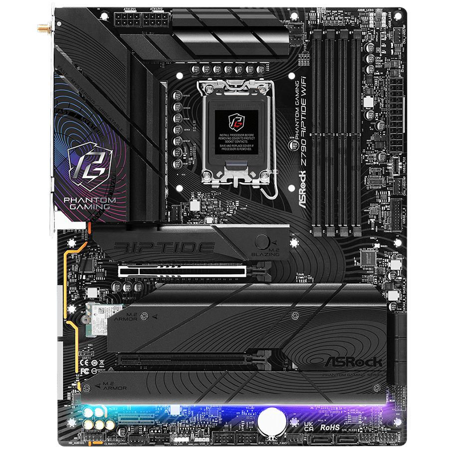 ASROCK MB Desktop Z790 Riptide Wi-Fi S1700, 4x DDR5, 1x PCIe 5.0 x16, 1x PCIe 4.0 x16, 1x PCIe 3.0 x1, 1x Blazing M.2, 4x Hyper M.2, 8x SATA3, 2x USB-C, 8x USB 3.2, 6x USB 2.0, 1x RJ-45 2.5GB, 802.11ax Wi-Fi 7 + Bluetooth 5.4, 1x HDMI, 1x DP 1.4, ATX - Slika 2