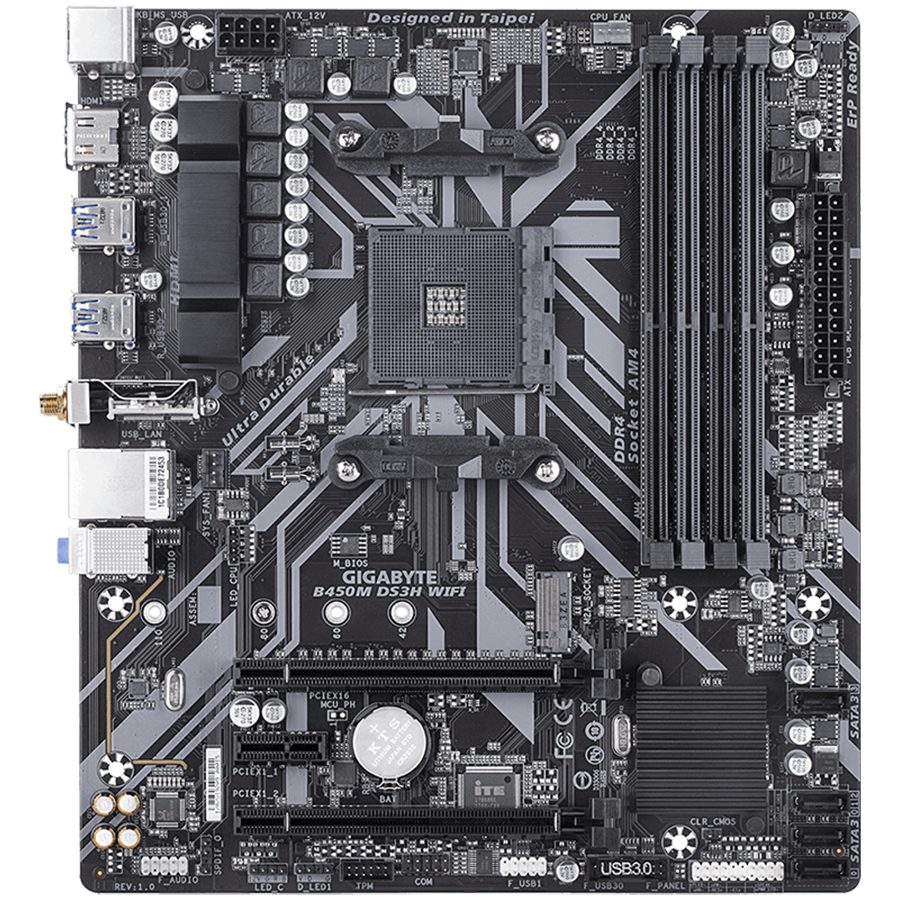GIGABYTE Mainboard Desktop B450M DS3H WIFI 1.5 (AM4, 4xDDR4, 1xPCIe x16(x16), 1xPCIe x16(x1),1 xPCIe x1, 1xM.2, 4xSATA3, HDMI, Intel WiFi 802.11ac, mATX, retail) - Slika 2
