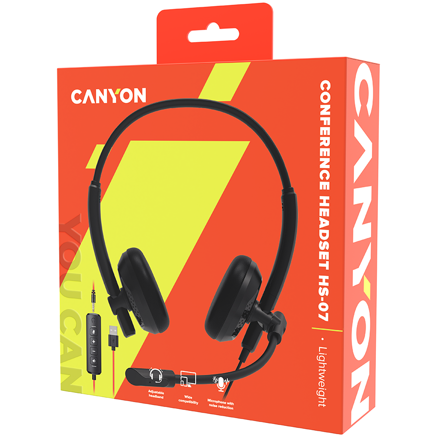 CANYON PC headset HS-07 PC Mic 3.5/USB Flat 2.8m Black - Slika 6