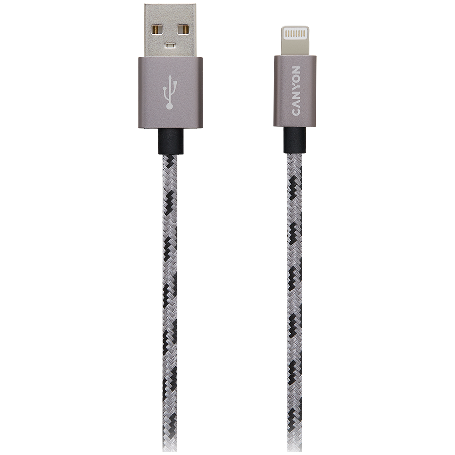 CANYON Lightning USB Cable for Apple, braided, metallic shell, 1M, Dark gray - Slika 2