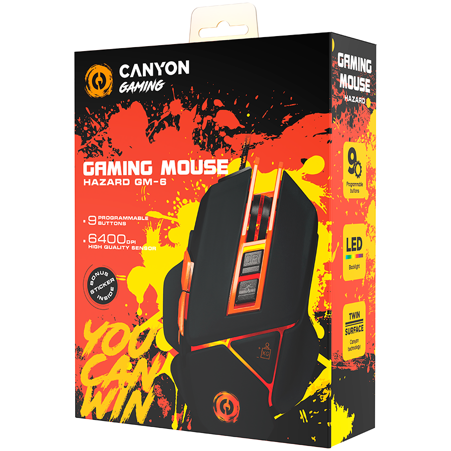 CANYON Optical gaming mouse, adjustable DPI setting 800/1000/1200/1600/2400/3200/4800/6400, LED backlight, moveable weight slot and retractable top cover for comfortable usage - Slika 6