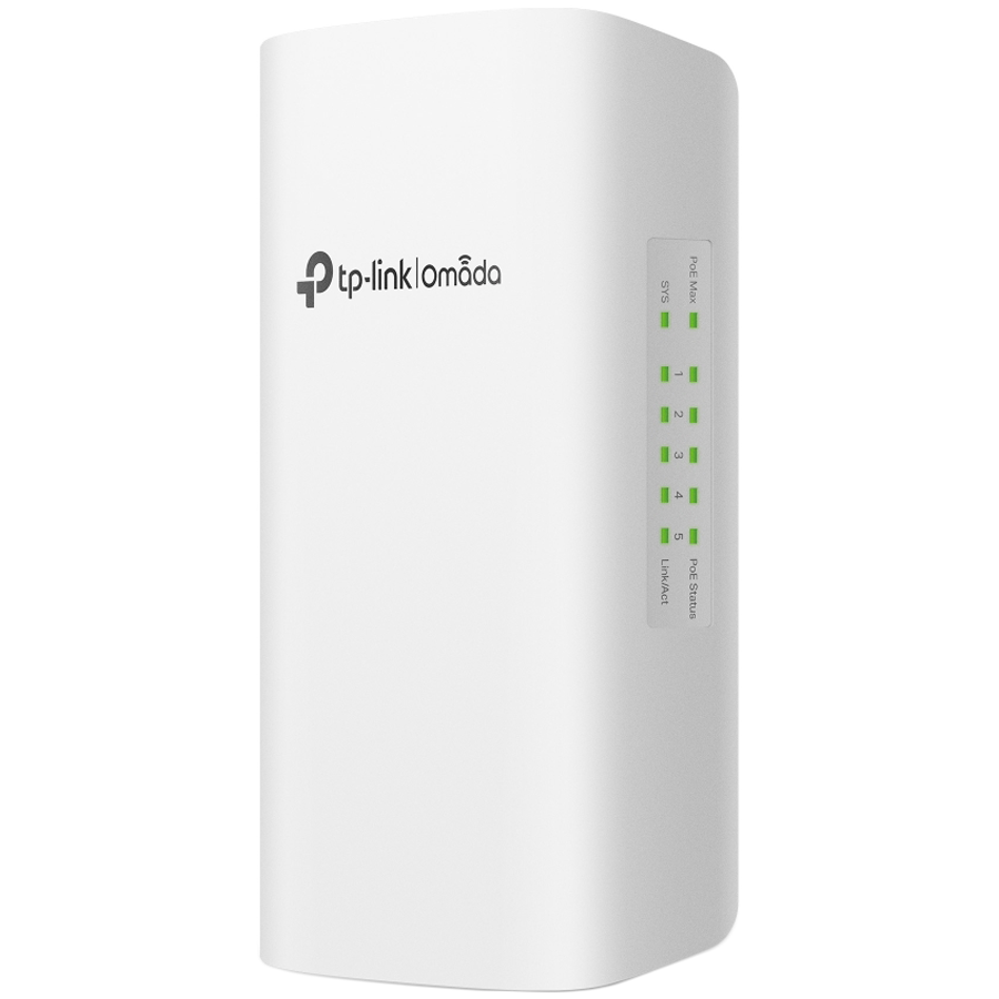 TP-Link SG2005P-PD Omada 5-Port Gigabit Smart Switch with 1-Port PoE++ In and 4-Port PoE+ Out, 1×Gigabit PoE++ input Ports, 4×Gigabit PoE+ output Ports, max 64 W PoE Power(90W PoE++ input),pole-mounting/wall-mounting,IP55,802.1Q VLAN,STP/RSTP/MSTP