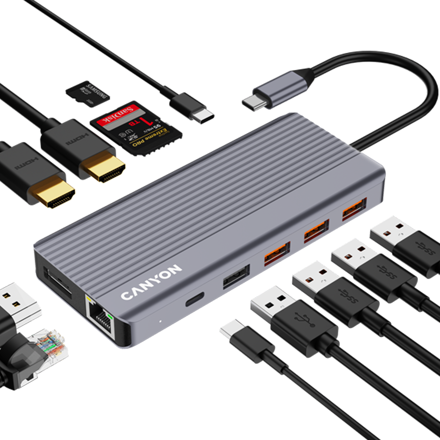 CANYON hub DS-16 13in1 4k USB-C Grey - Slika 6