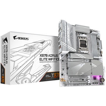 GIGABYTE MB X870 AORUS ELITE WIFI7 ICE (AM5, 4x DDR5 256GB, 1x PCI-E 5.0 x16x16, 1x PCI-E 4.0 x16x4, 1x PCI-E 3.0 x16x2, 3x M.2 PCIe 5.0 & 1x M.2 PCIe 4.0, 4x SATA, 2x USB4 Type-C. 6x USB 3.2, 4x USB 2.0, 1x HDMI, Realtek Wi-Fi 7, 2.5GbE LAN, ATX)
