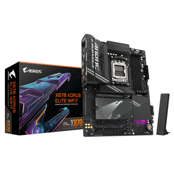 GIGABYTE Mainboard Desktop X870 AORUS ELITE WIFI7 (X870 AM5, 4xDDR5, 2.5GbE LAN, Wi-Fi 7) ATX