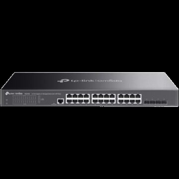 TP-Link SG3428 Omada 24-Port Gigabit L2+ Managed Switch with 4 SFP Slots, 24× Gigabit RJ45 ports and 4× Gigabit SFP slots, Omada APP, Static Routing, VLAN, ACL, QoS, IGMP Snooping, OAM, DDM, ERPS, Fanless, 1U, Zero-TouchProvisioning, ERPS