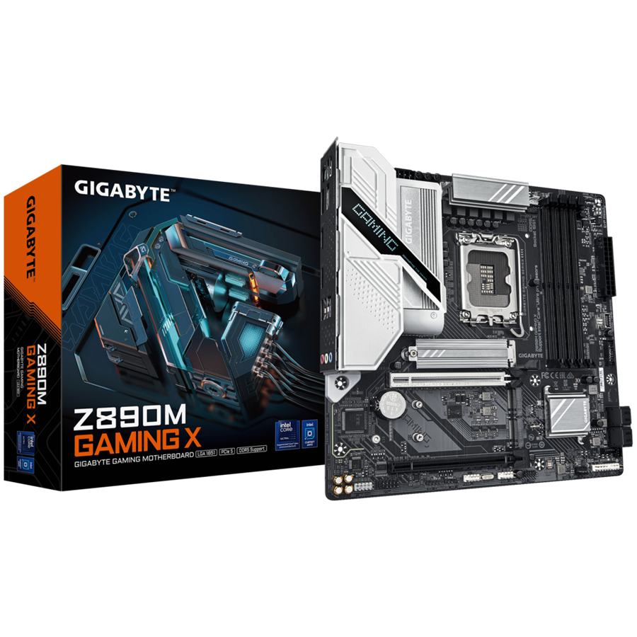 GIGABYTE Mainboard Desktop Z890M GAMING X (LGA1851, Ultra CPU, 4xDDR5, 1xHDMI, 2xDP, 2.5GLAN, 1xPCIe x16 5.0, 1xPCIe x16 supporting PCIe 4.0 x4, 3xM.2, 4xSATA3) mATX