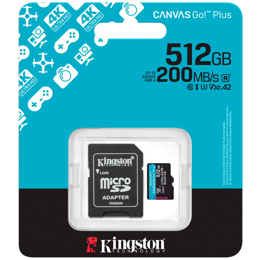 Kingston 512GB microSDXC Canvas Go Plus Gen4 200MB/s A2 U3 V30 Card + Adapter - Slika 3