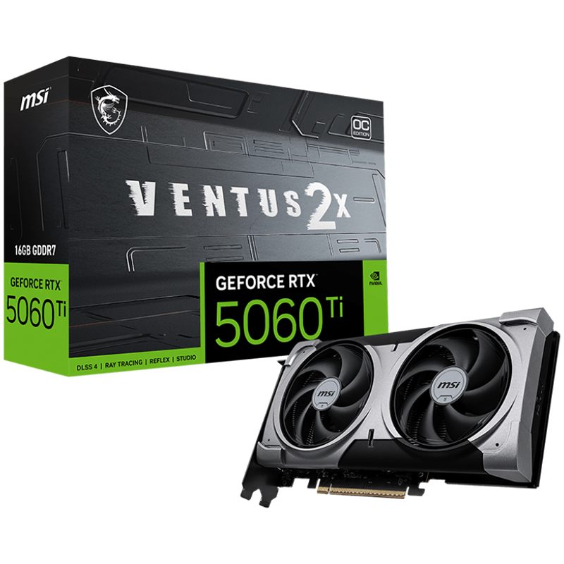 MSI Ventus GeForce RTX 5060 Ti 16GB GDDR7 PCI Express 5.0 x 16 (use x8) Graphics Card RTX 5060 Ti 16G VENTUS 2X OC PLUS