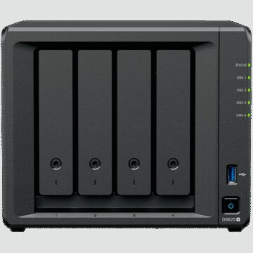 Synology DiskStation DS925+ Tower, 4-Bays 3.5'' SATA HDD/SSD, 2 x M.2 2280 NVMe SSD slot, CPU AMD Ryzen V1500B 4-core 2.2 GHz, 4 GB DDR4 ECC SODIMM, 2x RJ-45 2.5 GbE LAN Port; 2x USB 3.2; 1 xUSB Type-C expansion port; 2.26 kg; 3yr warranty