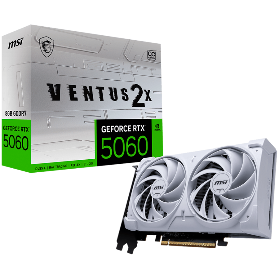 MSI Video Card NVIDIA GeForce RTX 5060 8G VENTUS 2X OC (8GB GDDR7/128bit, 3xDP, 1xHDMI, Recommended PSU 550W) WHITE