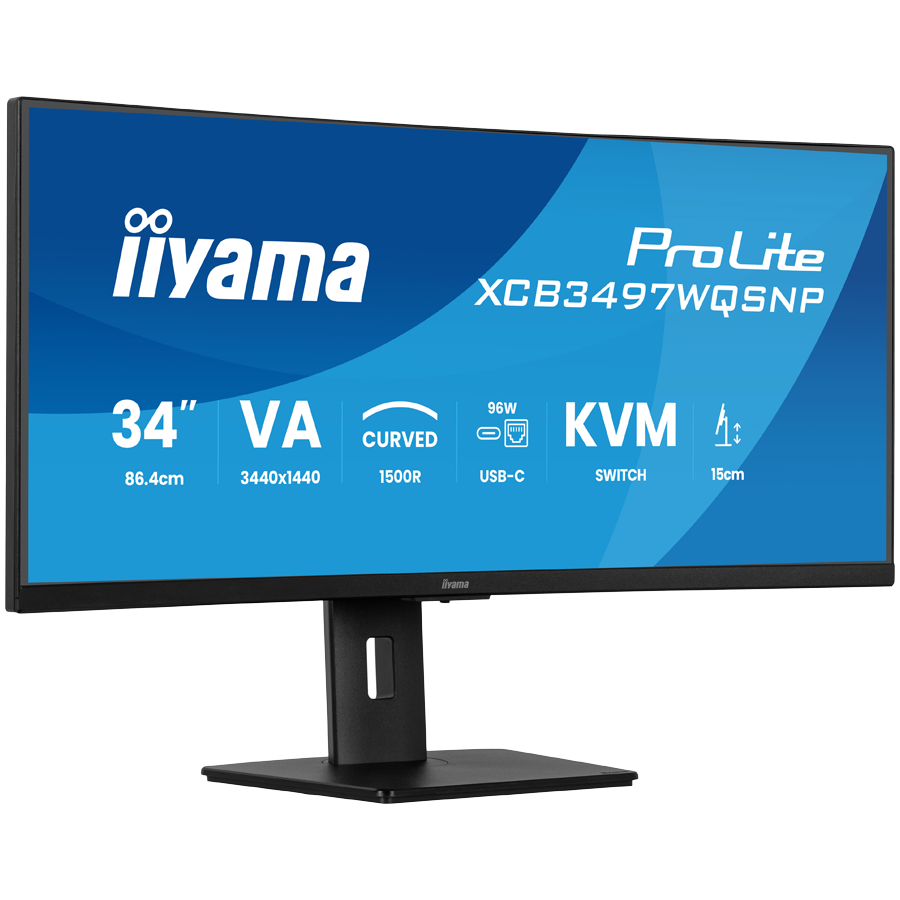 34" UW Curved VA-panel, 3440x1440-120Hz, 350cdm, 0,4ms MPRT, Speakers,USB-C Dock (LAN/KVM/95W PD),DisplayPort, 2xHDMI,USB HUB (2x3.2 2xC) ,Adaptive Sync.15cm Height Adj. Stand - Slika 2