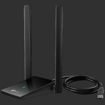 AX1800 High Gain Dual Band Wi-Fi 6 USB AdapterSPEED: 1201 Mbps at 5 GHz + 574 Mbps at 2.4 GHzSPEC: 2Г— High Gain External Antennas, USB 3.0, Extension CableFEATURE: MU-MIMO, OFDMA, WPA3