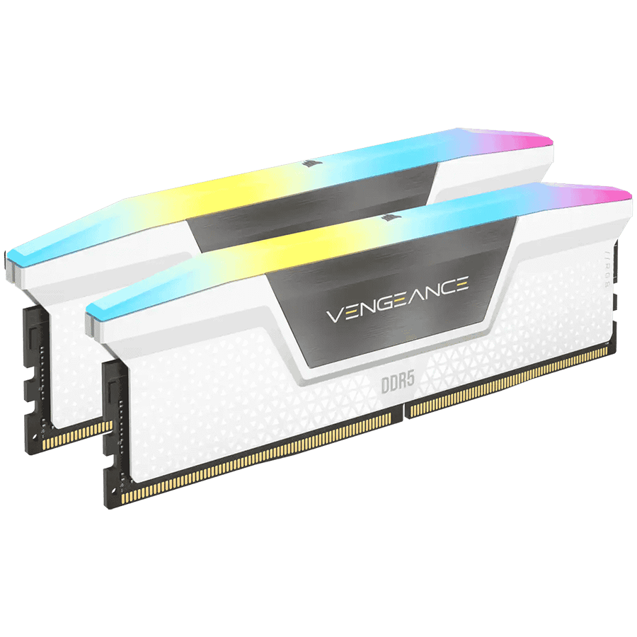 CORSAIR DDR5, 5200MT/s 32GB 2x16GB DIMM, 40-40-40-77, XMP 3.0, VENGEANCE RGB DDR5 White Heatspreader, RGB LED, 1.25V