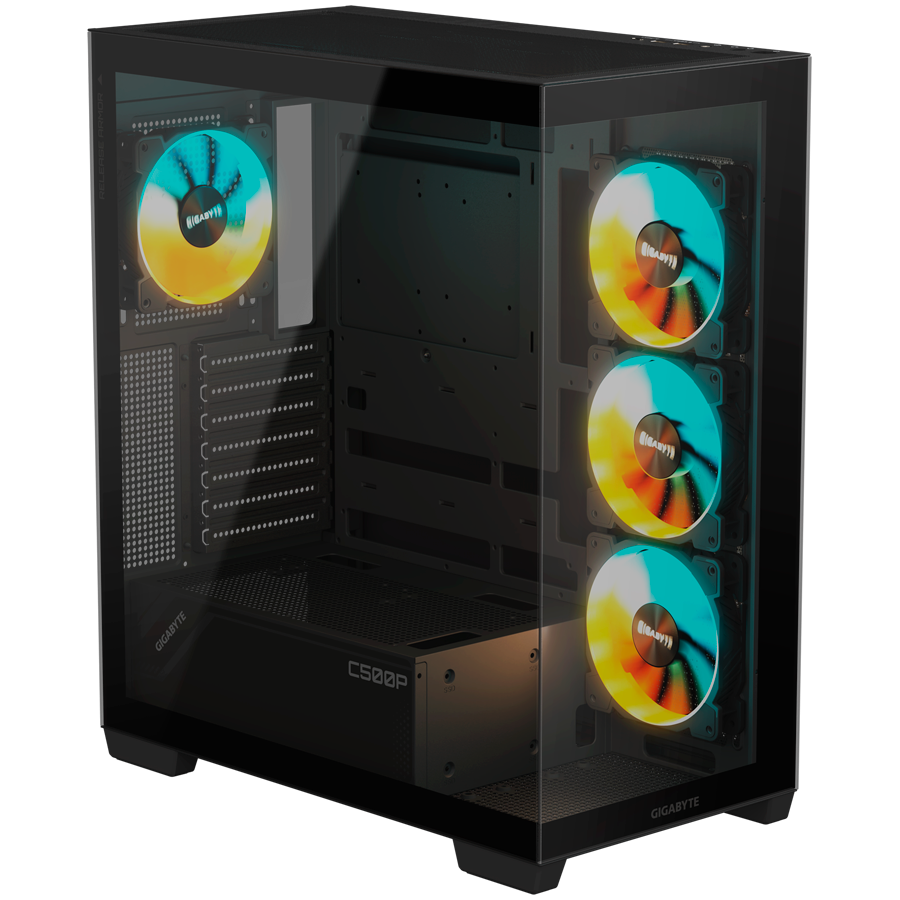 GIGABYTE PC Chasiss GB-C500P ST, C500 PANORAMIC STEALTH, ATX M/B and PSU, USB 3.2 Gen2 Type-C x1 USB 3.0 x2, Pre-installed ARGB fans 120mm x3, 120mm x1, H=501 W=235 D=430 mm - Slika 3