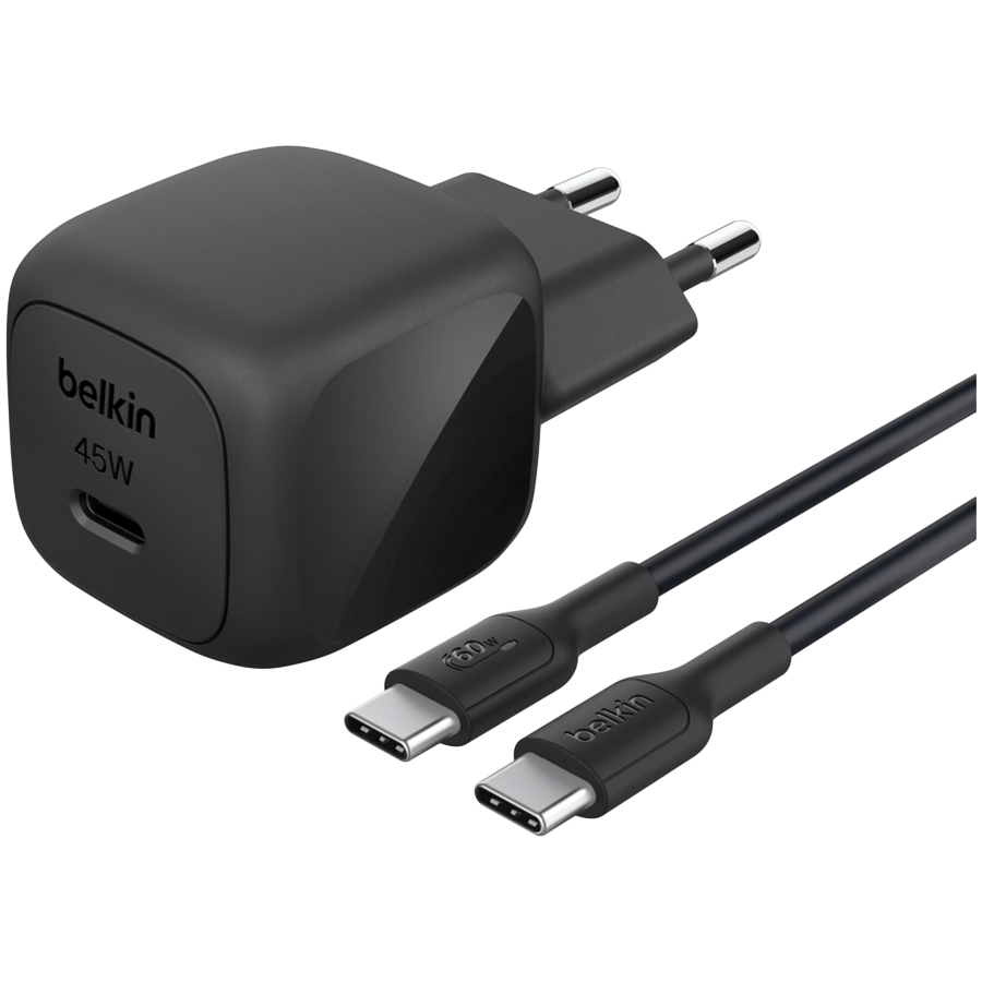 BELKIN 45W USB-C PD WALL CHARGER, 1M C-C CBL, BLK
