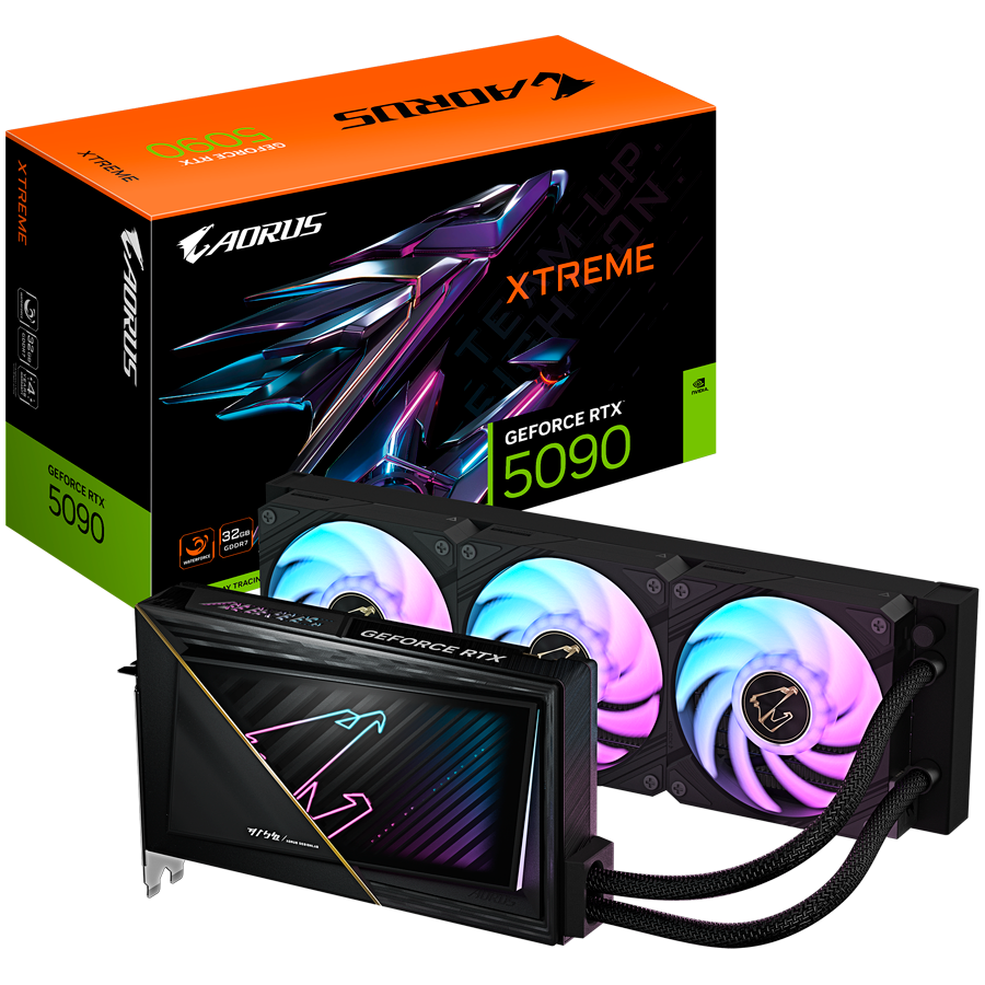 GIGABYTE Video Card NVIDIA GeForce RTX 5090 AORUS XTREME WATERFORCE 32G (32GB GDDR7/512bit, PCI-E 5.0, Recommended PSU 1000W, 16Pin Power connector, 3x DP, 1x HDMI), Black/Grey