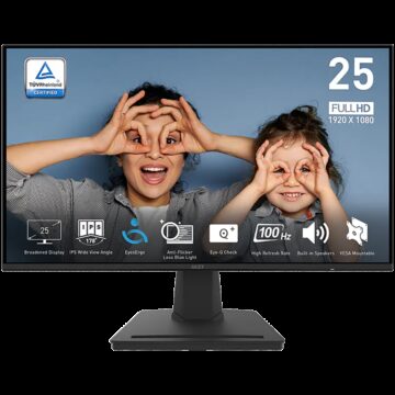 MSI PRO MP252 Professional Business Monitor, 24.5", IPS, 1920 x 1080 (FHD), 100Hz, 300nits, 1ms/4ms, HDMI, Display Port, Headphone, Speakers, VESA 100x100