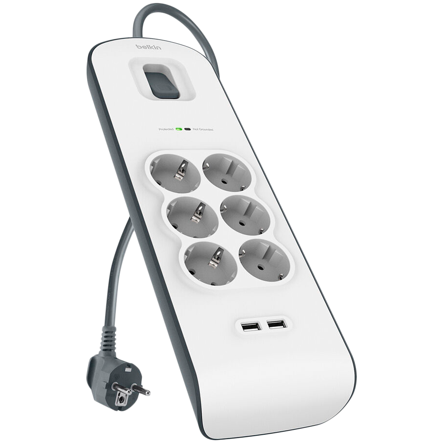 BELKIN 6-outlet Surge Protection Strip with 2.4 Amp 2xUSB Charging