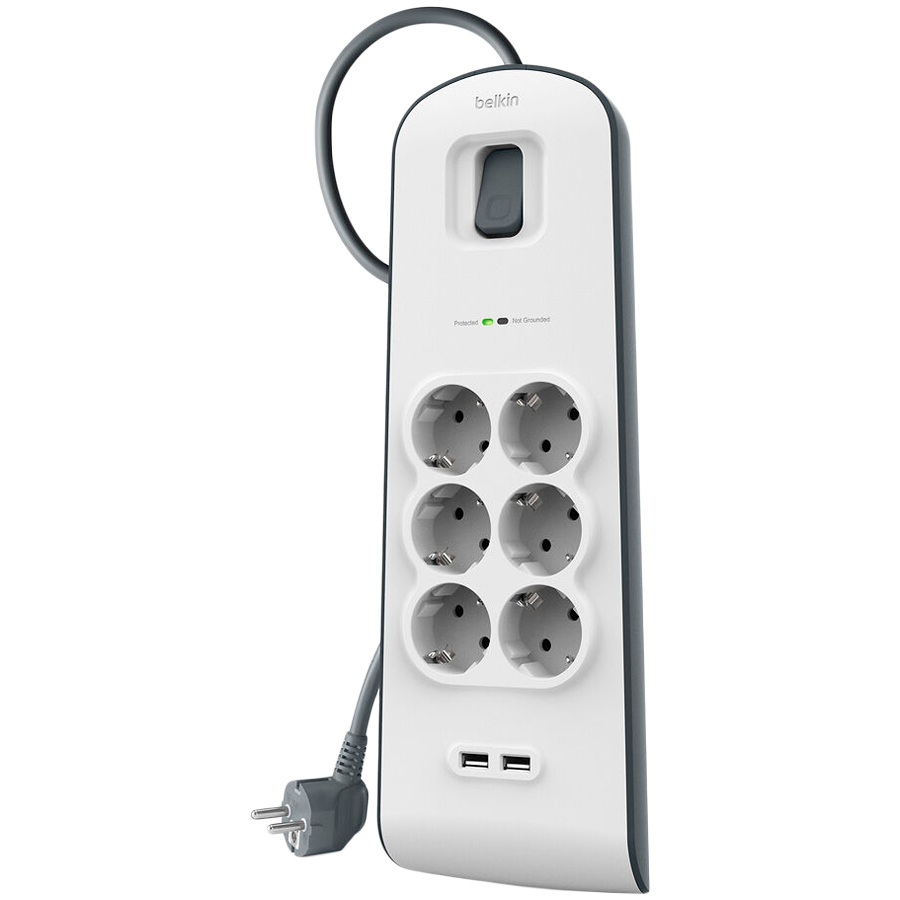 BELKIN 6-outlet Surge Protection Strip with 2.4 Amp 2xUSB Charging - Slika 2