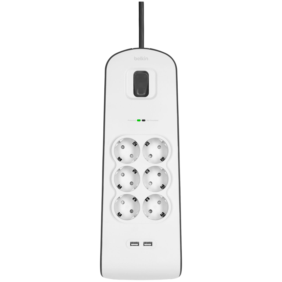 BELKIN 6-outlet Surge Protection Strip with 2.4 Amp 2xUSB Charging - Slika 3