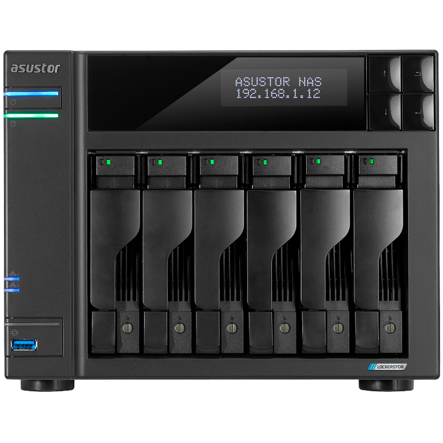 ASUSTOR NAS Lockerstor6 Gen2+ 6x 3.5" 4x M.2 cache 2x 10Gbe Celeron QuadCore N5105 2.9GHz 8GB single PSU desktop