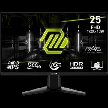 MSI MAG 255F E20, 24.5", Rapid IPS, 1920x1080 (FullHD), 200Hz, 300 Nits, 0.5ms, AMD FreeSync Premium, HDR Ready, 2x HDMI 2.0b, 1x DP 1.2a, 1x Headphone-out, Tilt, VESA